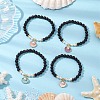 Natural Lava Rock Round Beads with Brass Rhinestone Spacer Beads and Shell Pearl Bead and Electroplate Non-magnetic Synthetic Hematite Beads and Alloy Pendants Bracelets BJEW-JB11511-1