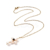 Natural Obsidian & Pearl Braided Cross Pendant Necklace NJEW-JN03920-05-4