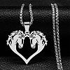 Hip-hop Style 201 Stainless Steel Laser Cut Double Horse Heart Pendant Necklaces FS-WGDE3BC-01-1