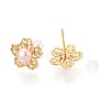 Flower Brass Natural Pearl Stud Earrings PEAR-N017-07F-2