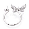 Butterfly Shape Brass Micro Pave Clear Cubic Zirconia Cuff Ring Settings for Half Drilled Beads KK-T076-47P-3
