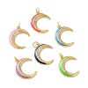 Moon Rack Plating Brass Micro Pave Cubic Zirconia Enamel Pendants KK-G504-06G-1