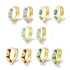 Real 18K Gold Plated Brass Enamel Flower Print Hoop Earrings for Women EJEW-L269-119G-1