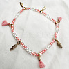 Bohemian Style Alloy Feather Charm Tassel Plastic Seed Beaded Stretch Anklets FS-WGB8A48-07-1