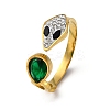 304 Stainless Steel with Rhinestone and Glass Cuff Rings RJEW-Q020-04G-2