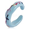 Enamel Flower of Life Twist Wave Open Cuff Ring JR921A-2