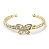 Rack Plating Brass Pave Clear Cubic Zirconia Butterfly Open Cuff Bangles for Women BJEW-R317-02G-3