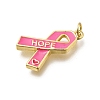 October Breast Cancer Pink Awareness Ribbon Brass Enamel Pendants LS-KK-G525-10G-06-2