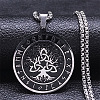 201 Stainless Steel Black Enamel Rune Tree of Life Pendant Necklaces for Men NJEW-K283-27P-1