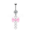 304 Stainless Steel Pave Cubic Zirconia with Cloth Bowknot Heart Dangle Belly Rings FS-WG03D58-07-1