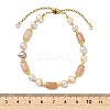 Adjustable Natural Sunstone & Cultured Freshwater Pearls Beads  Slider Bracelets for Women BJEW-JB14030-02-3