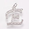 Brass Micro Pave Cubic Zirconia Letter Pendants ZIRC-A010-E02-1