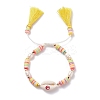 Natual Shell with Evil Eye & Pearl Braided Bead Bracelet BJEW-TA00049-01-1