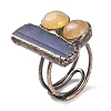 Rectangle & Round Natural Kyanite & Yellow Hematoid Quartz/Golden Healer Quartz Adjustable Rings RJEW-A041-03R-2