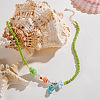 Summer Beach Porcelain Fish Shell Shape & Plastic Pearl Pendant Lime Glass Seed Beaded Necklaces for Women FS-WGBDA16-01-3
