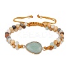 Natural Green Aventurine Teardrop Link Braided Bead Bracelet BJEW-SZ0002-54D-1