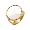 Flat Round 304 Stainless Steel White Shell Cuff Rings for Women RJEW-G346-02G-02-4