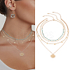 1Pc Bohemian Alloy Flat Round Pendant Multi Layered Necklaces for Women NJEW-LP0001-64-1