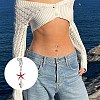 304 Stainless Steel Pave Cubic Zirconia & Plastic Pearl & Natural Shell Starfish Dangle Clip on Belly Rings FS-WG69EA3-03-2