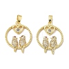 Bird with Heart Brass Micro Pave Cubic Zirconia Pendants KK-M325-17C-G-1