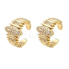 C-Shaped with Oval Brass Micro Pave Clear Cubic Zirconia Cuff Earrings EJEW-L316-01G-09-4