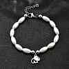 304 Stainless Steel Elephant Charm Bracelets for Women BJEW-C098-13P-2
