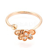 Flower Brass Micro Pave Clear Cubic Zirconia Cuff Ring Settings KK-T076-79G-2