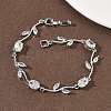 Brass Micro Pave Cubic Zirconia Oval & Leaf Link Chain Bracelets for Women BJEW-G764-05P-02-3