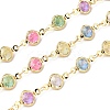 Colorful Handmade Flat Round Brass with Glass Link Chains CHC-K017-03G-1