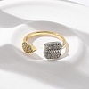 Teardrop & Square Brass Micro Pave Clear Cubic Zirconia Cuff Rings for Women RJEW-U041-24G-2