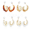 ANATTASOUL 4Pairs 4 Colors Plastic & Resin C-shape Stud Earrings with 925 Sterling Silver Pins EJEW-AN0003-11-1