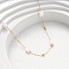 304 Stainless Steel with Dyed Pink Natural Shell Disc Beads Link Chain Necklaces for Women NJEW-K255-46G-2