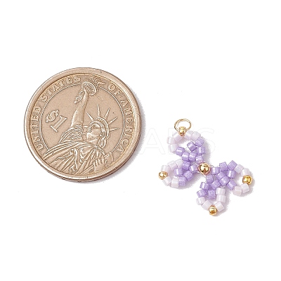8Pcs Two Tone Glass Seed Beaded Bowknot Pendants PALLOY-CJ00137-1