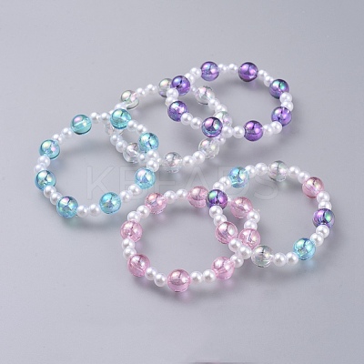 Transparent Acrylic Imitated Pearl  Stretch Kids Bracelets BJEW-JB04575-1
