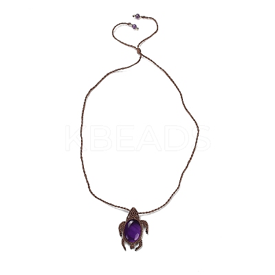 Natural Amethyst Tortoise Pendant Necklace NJEW-K258-02G-1