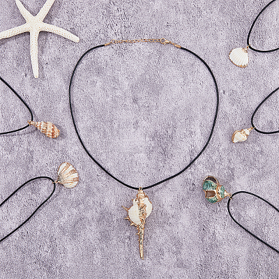 6Pcs 6 Style Natural Shell Pendant Necklaces Set with Wax Cords for Women NJEW-AN0001-42-1