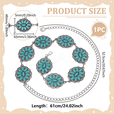 1Pc Alloy & Synthesis Turquoise Flower Link Waist Belly Chains for Women AJEW-UN0002-19-1