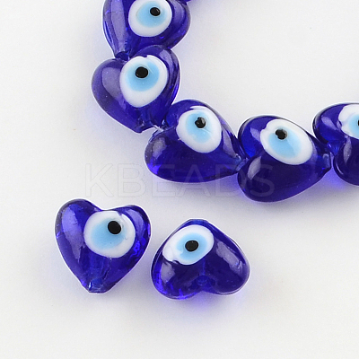 Heart Evil Eye Lampwork Bead Strands LAMP-R119-01-1