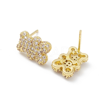 Bear Rack Plating Brass Cubic Zirconia Stud Earrings for Women EJEW-K245-25G-1