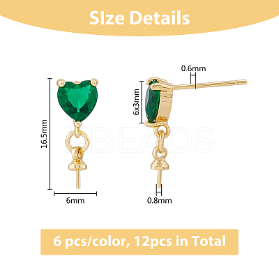 12Pcs 2 Colors Brass Glass Rhinestone Stud Earrings Findings KK-DC0003-24-1