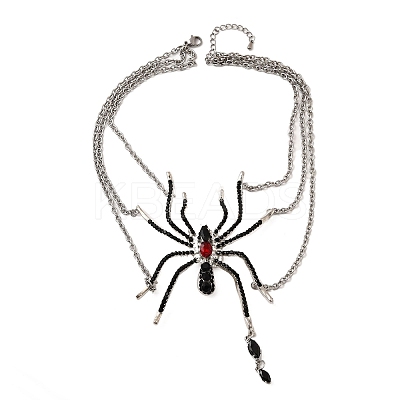Alloy Jet Rhinestone Halloween Spider Pendant 3 Layer Choker Necklaces for Women LS-NJEW-P336-01P-1