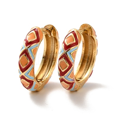 Enamel Rhombus Pattern Huggie Hoop Earrings EJEW-K093-02G-1