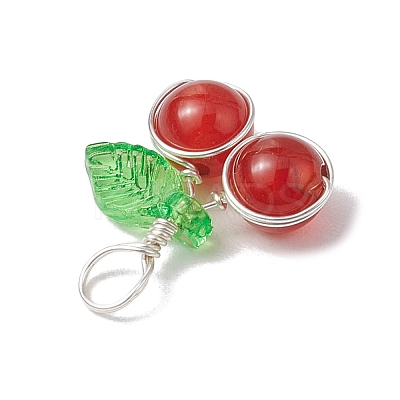 Natural Carnelian(Dyed & Heated) Round Copper Wire Wrapped Pendants PALLOY-JF03313-01-1
