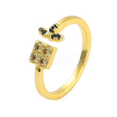 Square Cubic Zirconia Open Cuff Rings RJEW-L120-003G-1