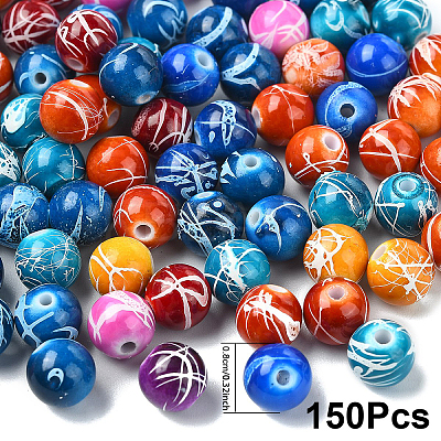 150Pcs Spray Painted Drawbench Acrylic Round Beads ACRP-YW0001-12B-1