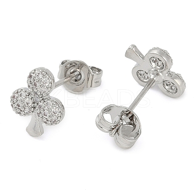 Rack Plating Club Brass Pave Cubic Zirconia Stud Earrings for Women EJEW-Z059-10P-1