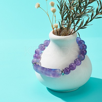 Natural Amethyst Beaded Stretch Bracelet BJEW-JB08879-05-1
