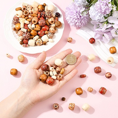 240Pcs 12 Styles Mixed Shapes Wood Beads WOOD-YW0001-73-1