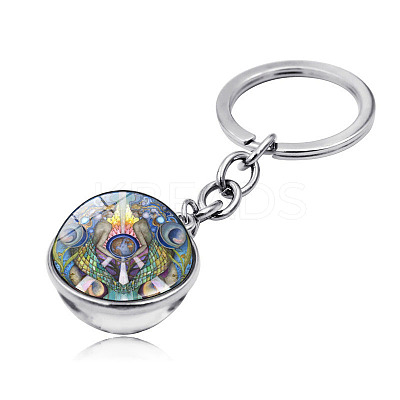 Yoga Mandala Pattern Double-Sided Glass Half Round/Dome Pendant Keychain WG35126-03-1
