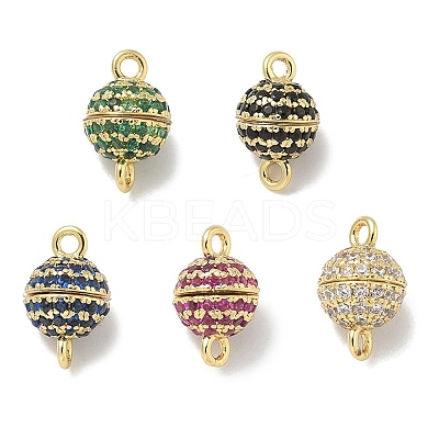 Rack Plating Round Brass Micro Pave Cubic Zirconia Magnetic Clasps KK-L224-070G-1